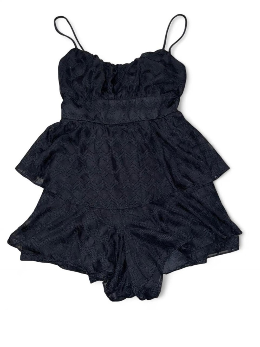 Women's Black Lace Tiered Romper - Sleeveless